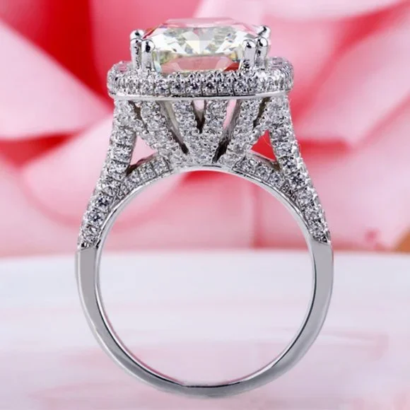 *NEW Platinum Cushion Halo Dome Engagement Ring